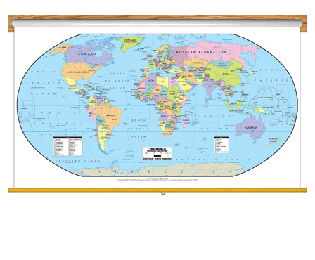 World Political Wall Map - Robinson Projection Classroom Pull Down